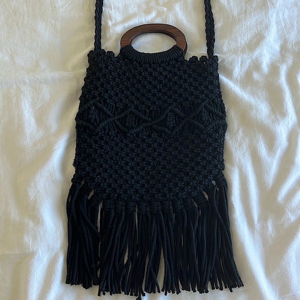 Danielle Nicole Black Macrame Handbag
